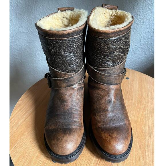 Ross & Snow Emilina Bomber Moto Distressed Leather Shearling Boots - Picture 4 of 10